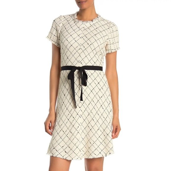 Rebecca Taylor Dresses & Skirts - Rebecca Taylor Madison Tweed Check Belted Dress in Cream and Black